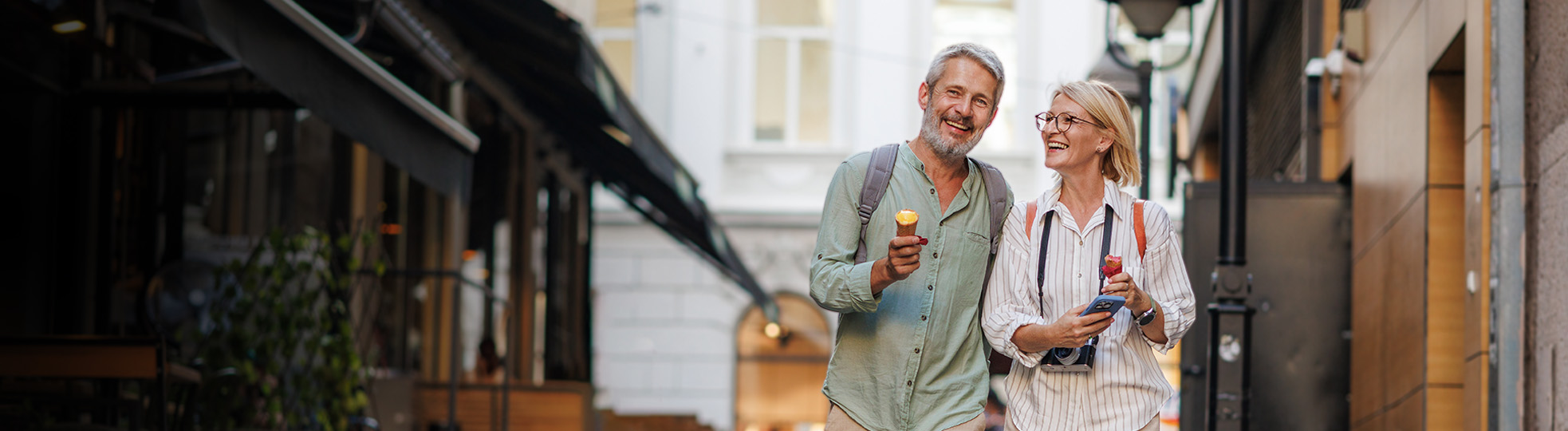 couple walking in a city in Europe